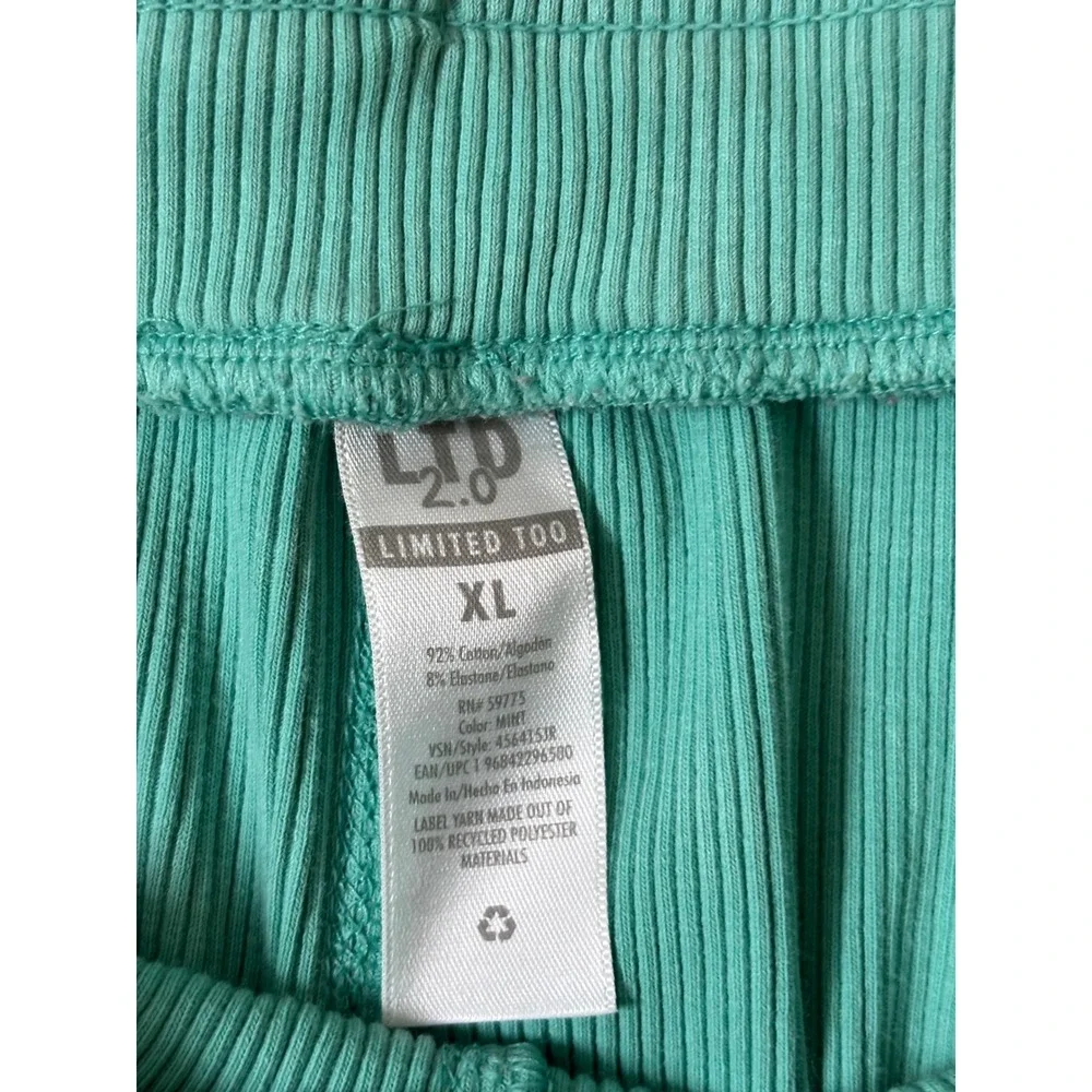 Limited‎ Too Girls XL Mint Green Ribbed Wide Leg Flare Lounge Pants Drawstring
